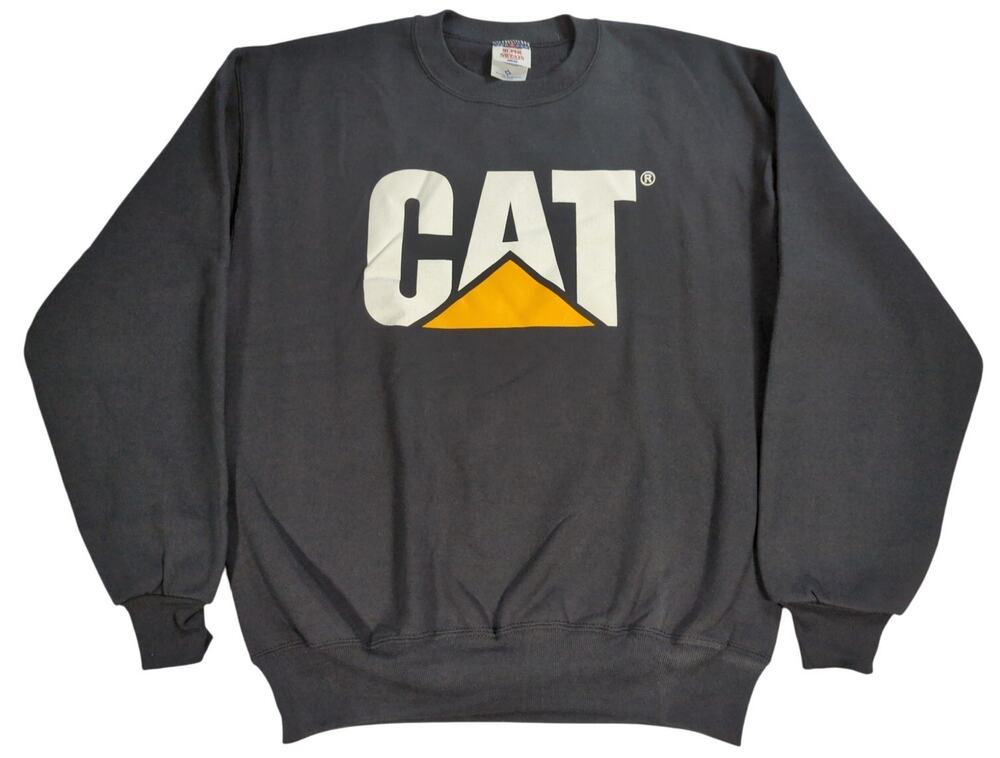 VTG CAT Caterpillar Sweatshirt Mens M Black USA Jerzees Super Sweats 90s Work